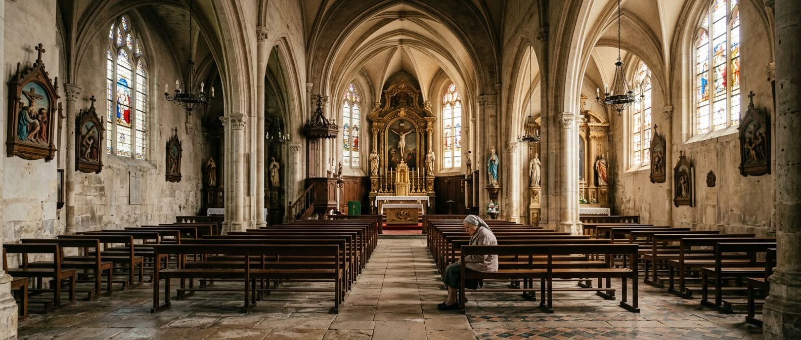 Quiet Catholic European Church. Interior